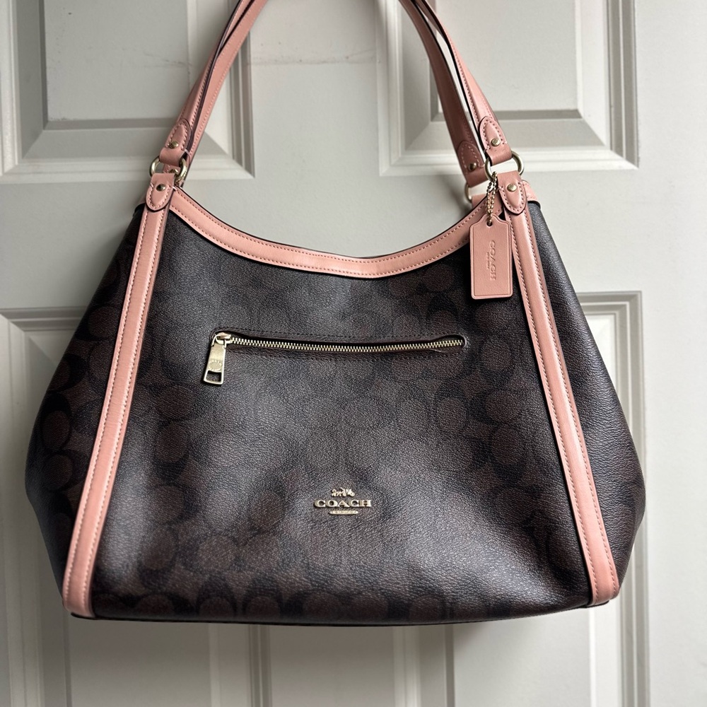Coach Signature Brown and Pink Shoulder Bag